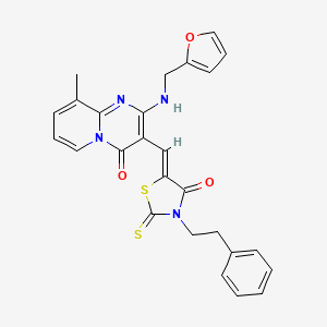 molecular formula C26H22N4O3S2 B11641072 2-[(furan-2-ylmethyl)amino]-9-methyl-3-{(Z)-[4-oxo-3-(2-phenylethyl)-2-thioxo-1,3-thiazolidin-5-ylidene]methyl}-4H-pyrido[1,2-a]pyrimidin-4-one 