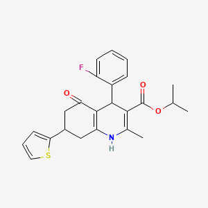 Propan-2-yl 4-(2-fluorophenyl)-2-methyl-5-oxo-7-(thiophen-2-yl)-1,4,5,6,7,8-hexahydroquinoline-3-carboxylate