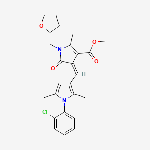 molecular formula C25H27ClN2O4 B11641132 methyl (4Z)-4-{[1-(2-chlorophenyl)-2,5-dimethyl-1H-pyrrol-3-yl]methylidene}-2-methyl-5-oxo-1-(tetrahydrofuran-2-ylmethyl)-4,5-dihydro-1H-pyrrole-3-carboxylate 