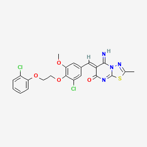 molecular formula C22H18Cl2N4O4S B11641133 (6Z)-6-{3-chloro-4-[2-(2-chlorophenoxy)ethoxy]-5-methoxybenzylidene}-5-imino-2-methyl-5,6-dihydro-7H-[1,3,4]thiadiazolo[3,2-a]pyrimidin-7-one 