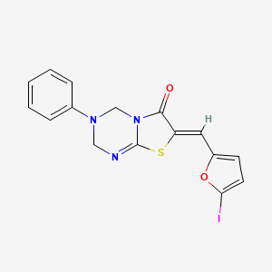 (7Z)-7-[(5-iodofuran-2-yl)methylidene]-3-phenyl-3,4-dihydro-2H-[1,3]thiazolo[3,2-a][1,3,5]triazin-6(7H)-one