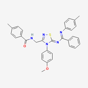 N-{[(5Z)-4-(4-methoxyphenyl)-5-{[(Z)-[(4-methylphenyl)imino](phenyl)methyl]imino}-4,5-dihydro-1,2,4-thiadiazol-3-yl]methyl}-4-methylbenzamide