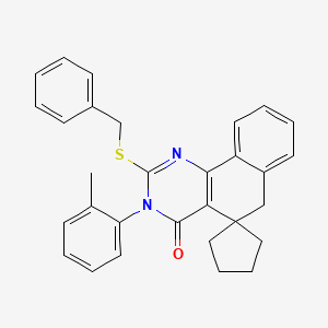 molecular formula C30H28N2OS B11641380 2-(benzylsulfanyl)-3-(2-methylphenyl)-3H-spiro[benzo[h]quinazoline-5,1'-cyclopentan]-4(6H)-one 