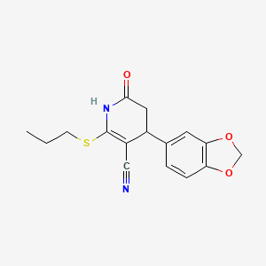 molecular formula C16H16N2O3S B11641409 4-(1,3-Benzodioxol-5-yl)-6-oxo-2-(propylsulfanyl)-1,4,5,6-tetrahydropyridine-3-carbonitrile 