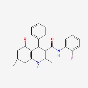 molecular formula C25H25FN2O2 B11641417 N-(2-Fluorophenyl)-2,7,7-trimethyl-5-oxo-4-phenyl-1,4,5,6,7,8-hexahydro-3-quinolinecarboxamide 