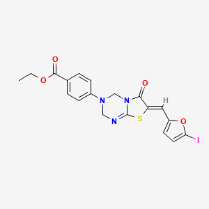 ethyl 4-[(7Z)-7-[(5-iodofuran-2-yl)methylidene]-6-oxo-6,7-dihydro-2H-[1,3]thiazolo[3,2-a][1,3,5]triazin-3(4H)-yl]benzoate