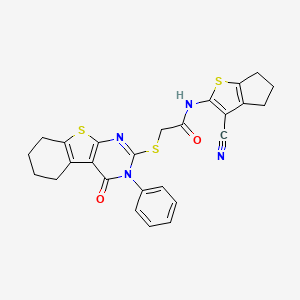 N-(3-cyano-5,6-dihydro-4H-cyclopenta[b]thiophen-2-yl)-2-[(4-oxo-3-phenyl-3,4,5,6,7,8-hexahydro[1]benzothieno[2,3-d]pyrimidin-2-yl)sulfanyl]acetamide