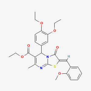 molecular formula C28H30N2O6S B11641512 ethyl (2Z)-5-(3,4-diethoxyphenyl)-2-(2-methoxybenzylidene)-7-methyl-3-oxo-2,3-dihydro-5H-[1,3]thiazolo[3,2-a]pyrimidine-6-carboxylate 