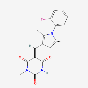 molecular formula C18H16FN3O3 B11641517 (5E)-5-{[1-(2-Fluorophenyl)-2,5-dimethyl-1H-pyrrol-3-YL]methylidene}-1-methyl-1,3-diazinane-2,4,6-trione 