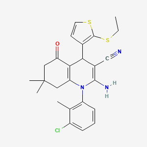 2-Amino-1-(3-chloro-2-methylphenyl)-4-(2-(ethylthio)thiophen-3-yl)-7,7-dimethyl-5-oxo-1,4,5,6,7,8-hexahydroquinoline-3-carbonitrile