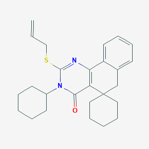 molecular formula C26H32N2OS B11641554 3-Cyclohexyl-2-(prop-2-EN-1-ylsulfanyl)-4,6-dihydro-3H-spiro[benzo[H]quinazoline-5,1'-cyclohexan]-4-one 