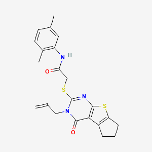 N-(2,5-dimethylphenyl)-2-{[12-oxo-11-(prop-2-en-1-yl)-7-thia-9,11-diazatricyclo[6.4.0.0^{2,6}]dodeca-1(8),2(6),9-trien-10-yl]sulfanyl}acetamide