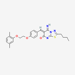 molecular formula C26H28N4O3S B11641634 (6Z)-2-butyl-6-{4-[2-(2,5-dimethylphenoxy)ethoxy]benzylidene}-5-imino-5,6-dihydro-7H-[1,3,4]thiadiazolo[3,2-a]pyrimidin-7-one 