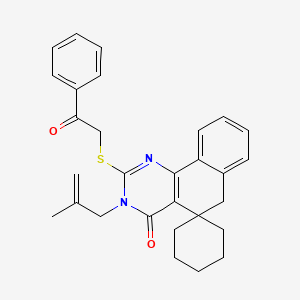 molecular formula C29H30N2O2S B11641642 3-(2-Methylprop-2-EN-1-YL)-2-[(2-oxo-2-phenylethyl)sulfanyl]-4,6-dihydro-3H-spiro[benzo[H]quinazoline-5,1'-cyclohexan]-4-one 