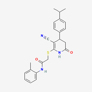 2-({3-cyano-6-oxo-4-[4-(propan-2-yl)phenyl]-1,4,5,6-tetrahydropyridin-2-yl}sulfanyl)-N-(2-methylphenyl)acetamide