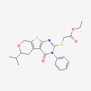 ethyl 2-[(3-oxo-4-phenyl-12-propan-2-yl-11-oxa-8-thia-4,6-diazatricyclo[7.4.0.02,7]trideca-1(9),2(7),5-trien-5-yl)sulfanyl]acetate