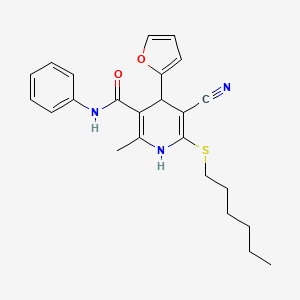 molecular formula C24H27N3O2S B11641781 5-cyano-4-(furan-2-yl)-6-(hexylsulfanyl)-2-methyl-N-phenyl-1,4-dihydropyridine-3-carboxamide 