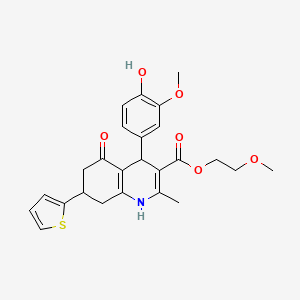 2-Methoxyethyl 4-(4-hydroxy-3-methoxyphenyl)-2-methyl-5-oxo-7-(thiophen-2-yl)-1,4,5,6,7,8-hexahydroquinoline-3-carboxylate