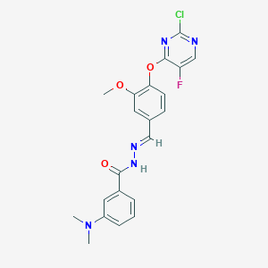 molecular formula C21H19ClFN5O3 B11641827 N'-[(E)-{4-[(2-chloro-5-fluoropyrimidin-4-yl)oxy]-3-methoxyphenyl}methylidene]-3-(dimethylamino)benzohydrazide 