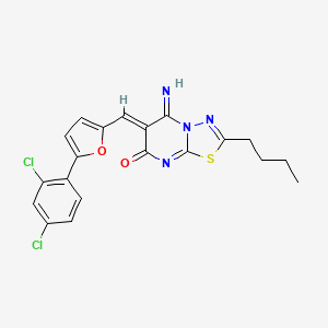 molecular formula C20H16Cl2N4O2S B11641882 (6Z)-2-butyl-6-{[5-(2,4-dichlorophenyl)furan-2-yl]methylidene}-5-imino-5,6-dihydro-7H-[1,3,4]thiadiazolo[3,2-a]pyrimidin-7-one 