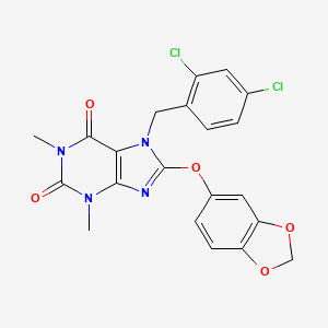 molecular formula C21H16Cl2N4O5 B11641927 8-(1,3-benzodioxol-5-yloxy)-7-(2,4-dichlorobenzyl)-1,3-dimethyl-3,7-dihydro-1H-purine-2,6-dione 