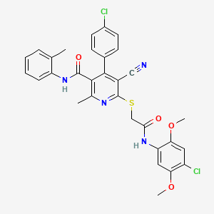 molecular formula C31H26Cl2N4O4S B11641942 6-({2-[(4-chloro-2,5-dimethoxyphenyl)amino]-2-oxoethyl}sulfanyl)-4-(4-chlorophenyl)-5-cyano-2-methyl-N-(2-methylphenyl)pyridine-3-carboxamide 