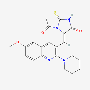 (5Z)-1-acetyl-5-{[6-methoxy-2-(piperidin-1-yl)quinolin-3-yl]methylidene}-2-sulfanyl-1,5-dihydro-4H-imidazol-4-one