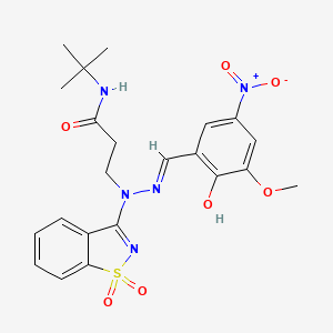 N-tert-butyl-3-[(2E)-1-(1,1-dioxido-1,2-benzothiazol-3-yl)-2-(2-hydroxy-3-methoxy-5-nitrobenzylidene)hydrazinyl]propanamide