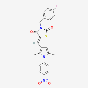 molecular formula C23H18FN3O4S B11642077 (5Z)-5-{[2,5-dimethyl-1-(4-nitrophenyl)-1H-pyrrol-3-yl]methylidene}-3-(4-fluorobenzyl)-1,3-thiazolidine-2,4-dione 