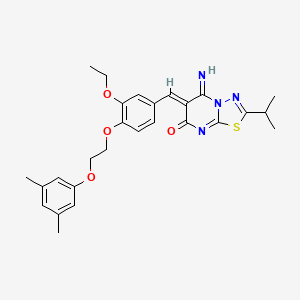 molecular formula C27H30N4O4S B11642108 (6Z)-6-{4-[2-(3,5-dimethylphenoxy)ethoxy]-3-ethoxybenzylidene}-5-imino-2-(propan-2-yl)-5,6-dihydro-7H-[1,3,4]thiadiazolo[3,2-a]pyrimidin-7-one 