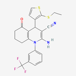 molecular formula C23H20F3N3OS2 B11642119 2-Amino-4-[2-(ethylsulfanyl)-3-thienyl]-5-oxo-1-[3-(trifluoromethyl)phenyl]-1,4,5,6,7,8-hexahydro-3-quinolinecarbonitrile 