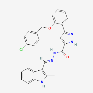 3-{2-[(4-Chlorophenyl)methoxy]phenyl}-N'-[(E)-(2-methyl-1H-indol-3-YL)methylidene]-1H-pyrazole-5-carbohydrazide