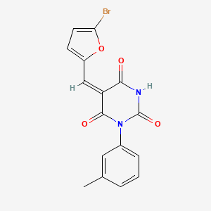 molecular formula C16H11BrN2O4 B11642164 (5E)-5-[(5-bromofuran-2-yl)methylidene]-1-(3-methylphenyl)-1,3-diazinane-2,4,6-trione 