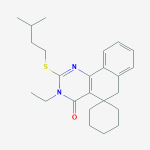 molecular formula C24H32N2OS B11642209 3-ethyl-2-[(3-methylbutyl)sulfanyl]-3H-spiro[benzo[h]quinazoline-5,1'-cyclohexan]-4(6H)-one 