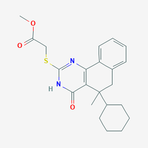 molecular formula C22H26N2O3S B11642262 Methyl [(5-cyclohexyl-5-methyl-4-oxo-3,4,5,6-tetrahydrobenzo[h]quinazolin-2-yl)sulfanyl]acetate 