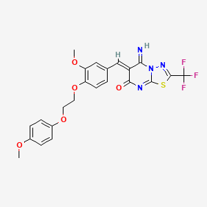 molecular formula C23H19F3N4O5S B11642278 (6Z)-5-imino-6-{3-methoxy-4-[2-(4-methoxyphenoxy)ethoxy]benzylidene}-2-(trifluoromethyl)-5,6-dihydro-7H-[1,3,4]thiadiazolo[3,2-a]pyrimidin-7-one 