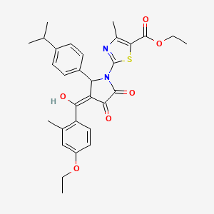 molecular formula C30H32N2O6S B11642285 ethyl 2-[3-(4-ethoxy-2-methylbenzoyl)-4-hydroxy-2-(4-isopropylphenyl)-5-oxo-2,5-dihydro-1H-pyrrol-1-yl]-4-methyl-1,3-thiazole-5-carboxylate 