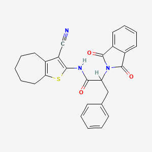 molecular formula C27H23N3O3S B11642309 N-(3-cyano-5,6,7,8-tetrahydro-4H-cyclohepta[b]thiophen-2-yl)-2-(1,3-dioxo-1,3-dihydro-2H-isoindol-2-yl)-3-phenylpropanamide 