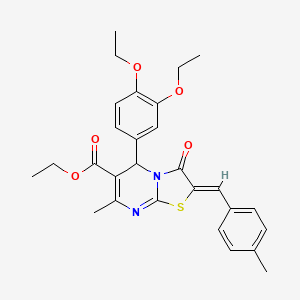 molecular formula C28H30N2O5S B11642337 ethyl (2Z)-5-(3,4-diethoxyphenyl)-7-methyl-2-(4-methylbenzylidene)-3-oxo-2,3-dihydro-5H-[1,3]thiazolo[3,2-a]pyrimidine-6-carboxylate 