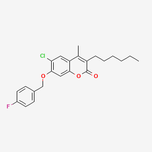 molecular formula C23H24ClFO3 B11642370 6-chloro-7-[(4-fluorobenzyl)oxy]-3-hexyl-4-methyl-2H-chromen-2-one 