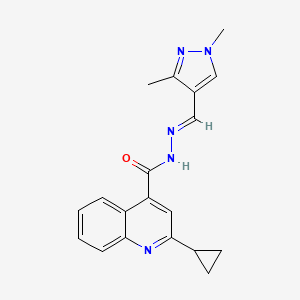 molecular formula C19H19N5O B11642375 2-cyclopropyl-N'-[(E)-(1,3-dimethyl-1H-pyrazol-4-yl)methylidene]quinoline-4-carbohydrazide 