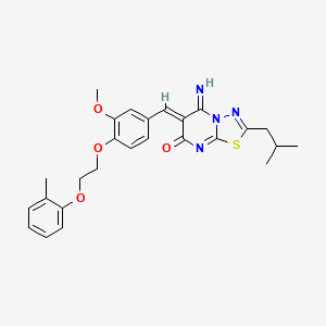 molecular formula C26H28N4O4S B11642432 (6Z)-5-imino-6-{3-methoxy-4-[2-(2-methylphenoxy)ethoxy]benzylidene}-2-(2-methylpropyl)-5,6-dihydro-7H-[1,3,4]thiadiazolo[3,2-a]pyrimidin-7-one 