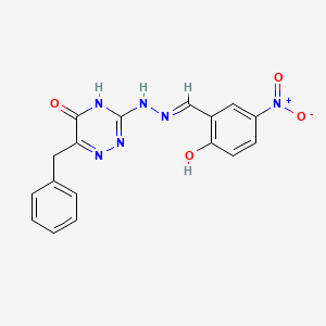 molecular formula C17H14N6O4 B11642475 6-benzyl-3-[(2E)-2-(2-hydroxy-5-nitrobenzylidene)hydrazinyl]-1,2,4-triazin-5(2H)-one 