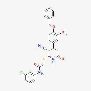 2-({4-[4-(benzyloxy)-3-methoxyphenyl]-3-cyano-6-oxo-1,4,5,6-tetrahydropyridin-2-yl}sulfanyl)-N-(3-chlorophenyl)acetamide