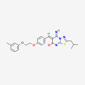 molecular formula C25H26N4O3S B11642517 (6Z)-5-imino-6-{4-[2-(3-methylphenoxy)ethoxy]benzylidene}-2-(2-methylpropyl)-5,6-dihydro-7H-[1,3,4]thiadiazolo[3,2-a]pyrimidin-7-one 