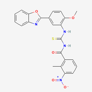 molecular formula C23H18N4O5S B11642579 N-{[5-(1,3-benzoxazol-2-yl)-2-methoxyphenyl]carbamothioyl}-2-methyl-3-nitrobenzamide 