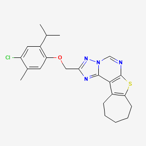 molecular formula C23H25ClN4OS B11642615 2-[(4-chloro-2-isopropyl-5-methylphenoxy)methyl]-9,10,11,12-tetrahydro-8H-cyclohepta[4,5]thieno[3,2-e][1,2,4]triazolo[1,5-c]pyrimidine 