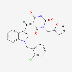 molecular formula C25H18ClN3O4 B11642621 (5Z)-5-{[1-(2-chlorobenzyl)-1H-indol-3-yl]methylidene}-1-(furan-2-ylmethyl)pyrimidine-2,4,6(1H,3H,5H)-trione 