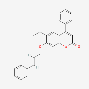 molecular formula C26H22O3 B11642663 6-ethyl-4-phenyl-7-{[(2E)-3-phenylprop-2-en-1-yl]oxy}-2H-chromen-2-one 