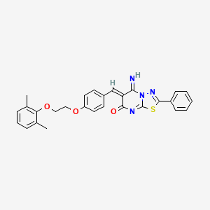 molecular formula C28H24N4O3S B11642785 (6Z)-6-{4-[2-(2,6-dimethylphenoxy)ethoxy]benzylidene}-5-imino-2-phenyl-5,6-dihydro-7H-[1,3,4]thiadiazolo[3,2-a]pyrimidin-7-one 